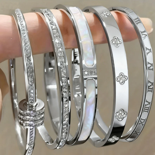 5-Piece Titanium Steel Starry Sky Bangles, 18K Gold-Plated