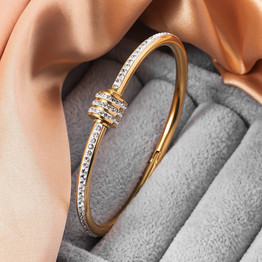 5-Piece Titanium Steel Starry Sky Bangles, 18K Gold-Plated