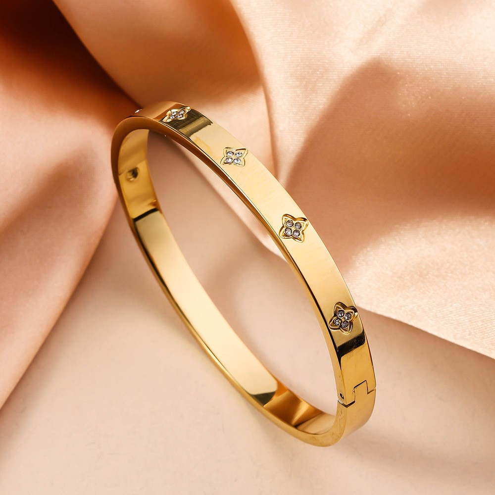 5-Piece Titanium Steel Starry Sky Bangles, 18K Gold-Plated