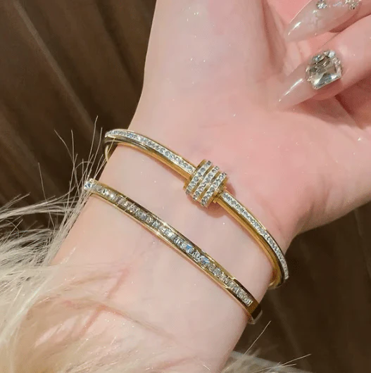 5-Piece Titanium Steel Starry Sky Bangles, 18K Gold-Plated